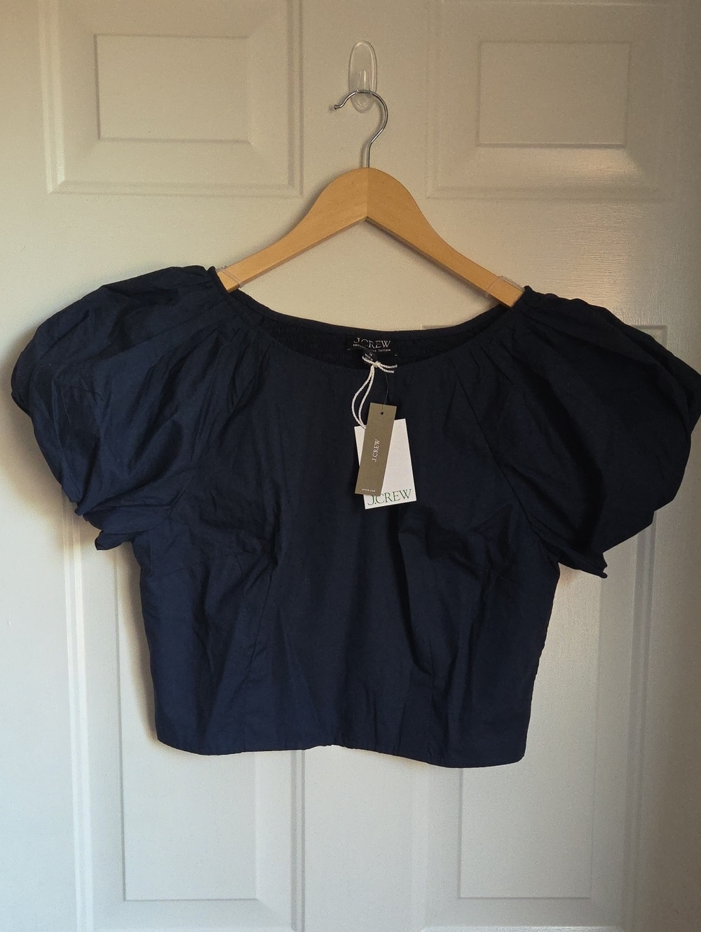 J. Crew Dark Navy Puff-Sleeve Crop Top